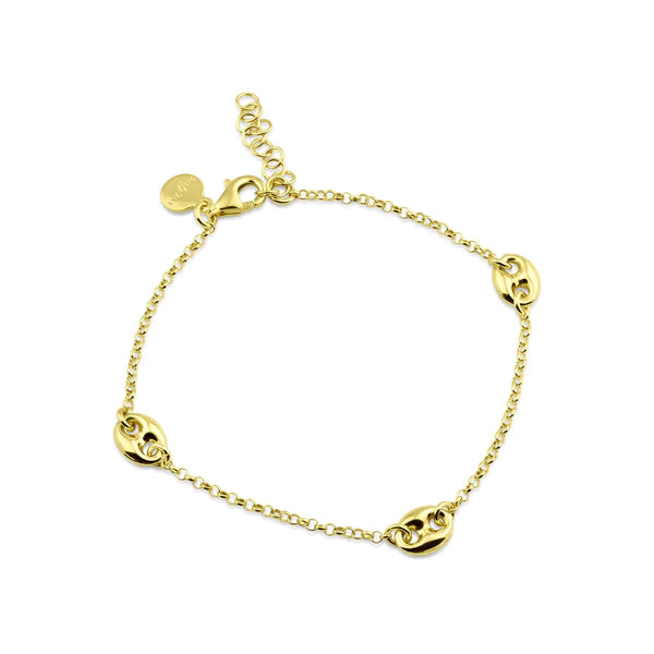 Ladies Luxury Bracelets -Silver 925 Gold Plated Puffed Mariner Charm Lariat Bracelet