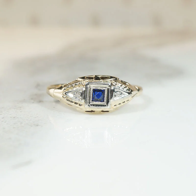 Fine Crafted Rings -French Cut Sapphire and Rose Cut Diamond Ring