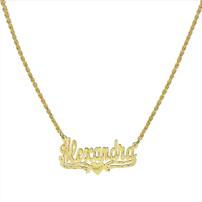 Ladies Necklaces Endless Design-THE SINGLE HEART ROPE CUT NAMEPLATE NECKLACE