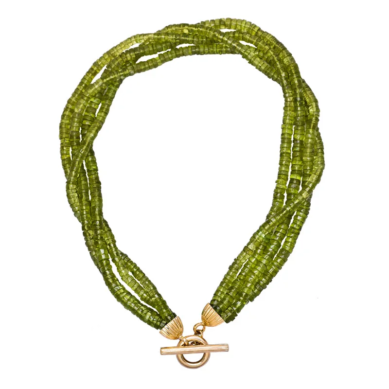 Ladies Necklaces with Green Rosasite-Toggle Necklace - Peridot and Diamond