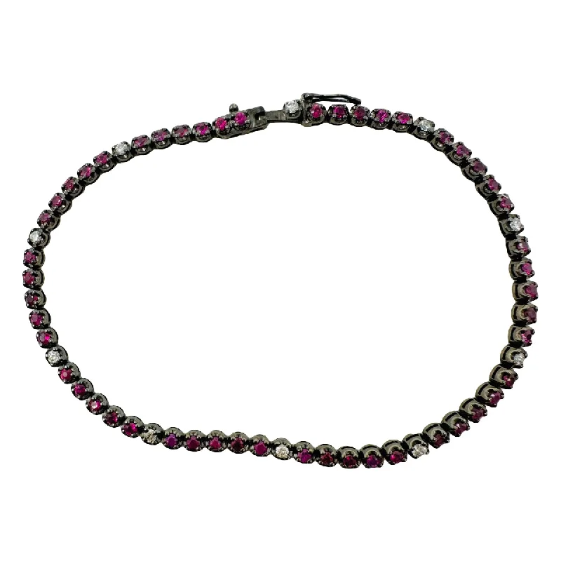 Ladies New Year Bracelets -18K White Gold Tennis Bracelet with 51 Rubies and 10 Diamonds