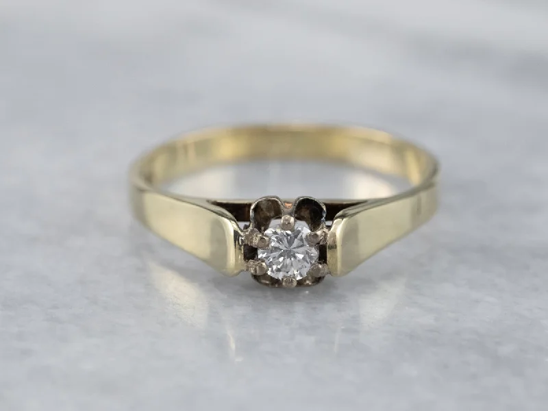 Sterling Silver Engagement Rings -Buttercup Diamond Gold Solitaire Engagement Ring