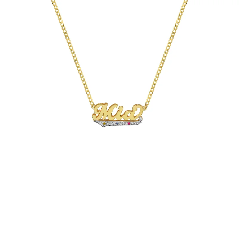 Ladies Necklaces for Sweet Nieces-THE THREE STONE SCRIPT DOUBLE PLATE NAMEPLATE NECKLACE