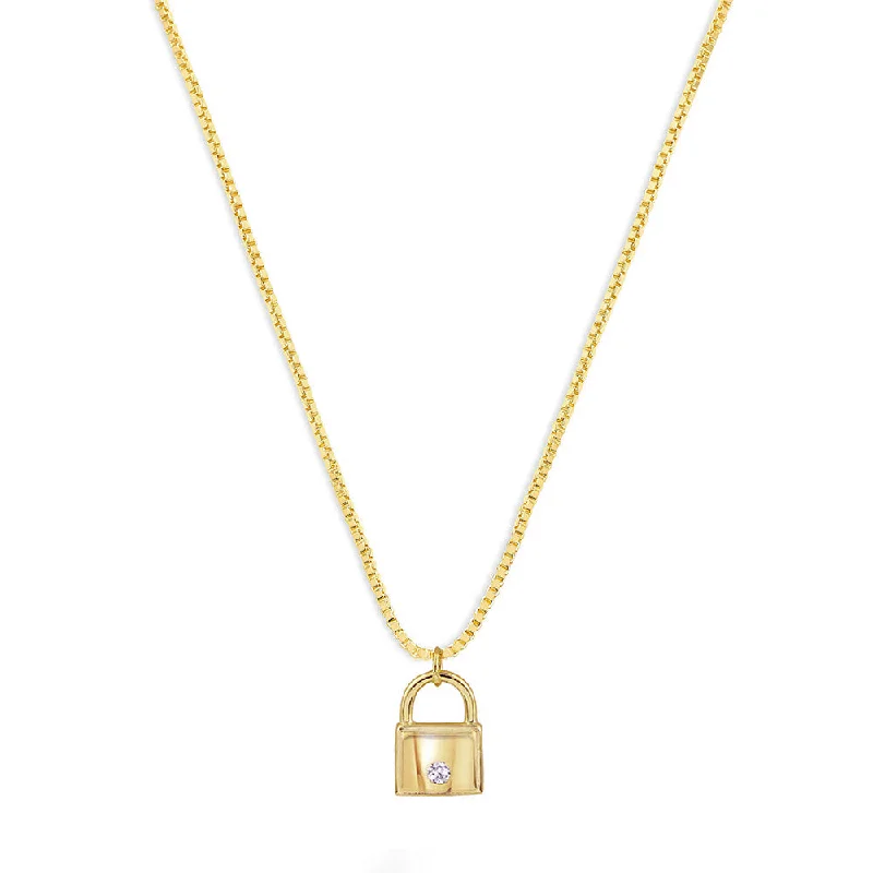 Ladies Necklaces for Road Trips-THE MINI LOCK & STONE NECKLACE