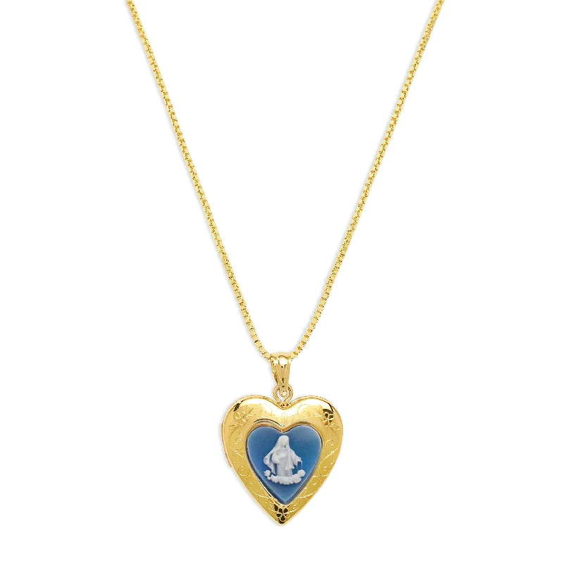 Ladies Necklaces with Lock Drop-THE BLUE MARY PHOTO LOCKET NECKLACE