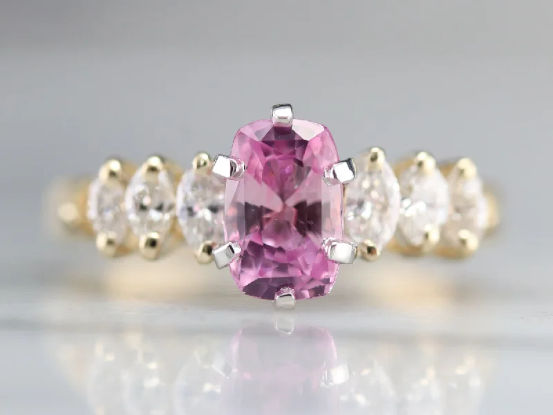 Asscher Cut Engagement Rings -Modern Pink Sapphire and Marquise Diamond Engagement Ring