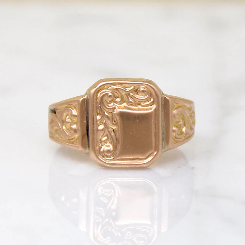 Bold Statement Rings -Fanciful Acanthus Leaf 10k & 18k Rose Gold Signet Ring