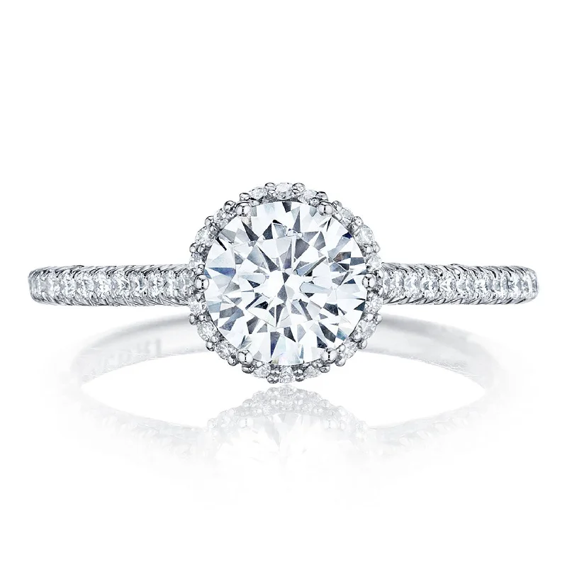 Glittering Engagement Rings -Petite Crescent | Round Bloom Engagement Ring HT254715RD65