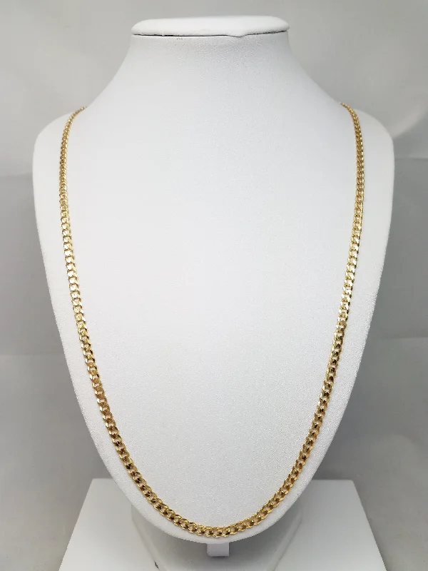 Ladies Necklaces with Feather Drop-Sporty 27.75" Solid 14k Yellow Gold Concave Curb Link Chain Necklace