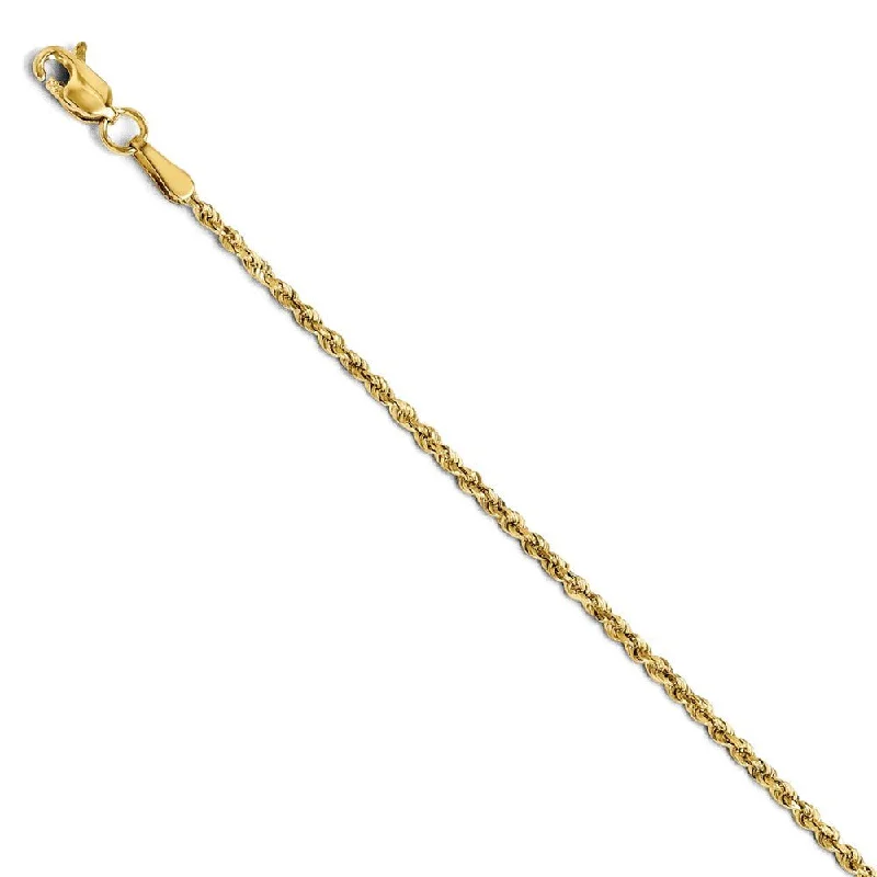 Ladies Ceramic Bracelets -1.5mm 14k Yellow Gold Solid Diamond Cut Rope Chain Bracelet & Anklet