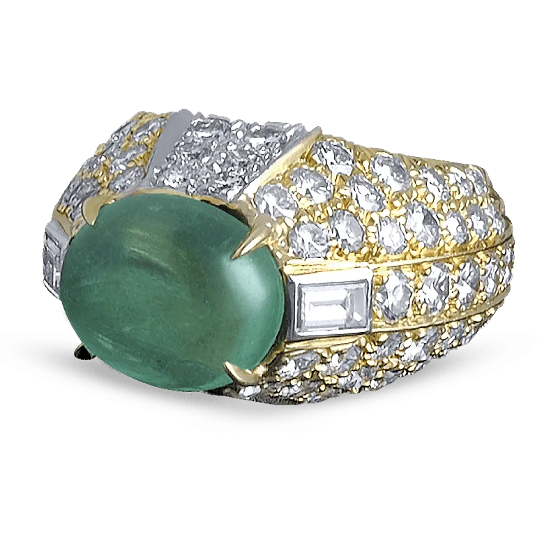 Winter Tone Rings -David Webb Emerald Cabochon & Diamond Ring, 4.50 Carats