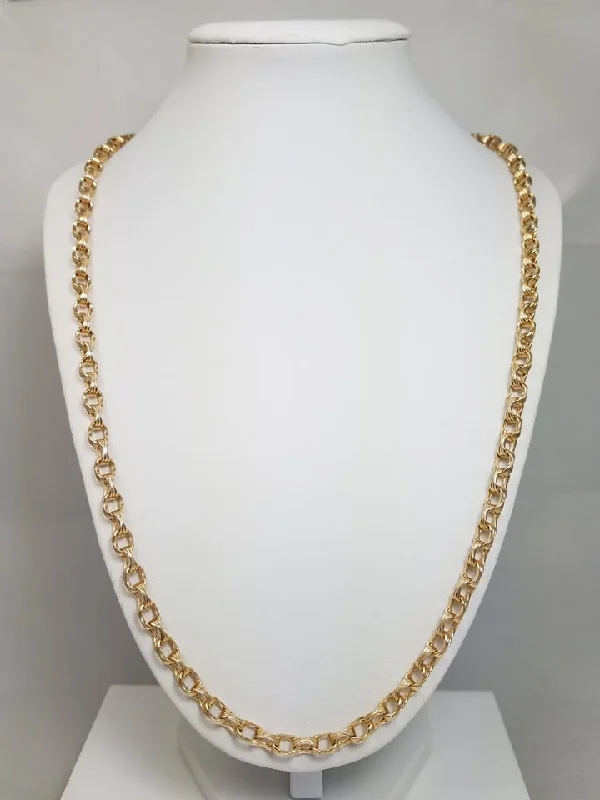 Ladies Necklaces with Pale Prehnite-Impressive 24" Solid 14k Yellow Gold Fancy Link Chain Necklace