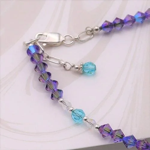 Ladies Flexible Bracelets -Swarovski™ Crystals Bracelet - Tanzanite Purple & Light Turquoise