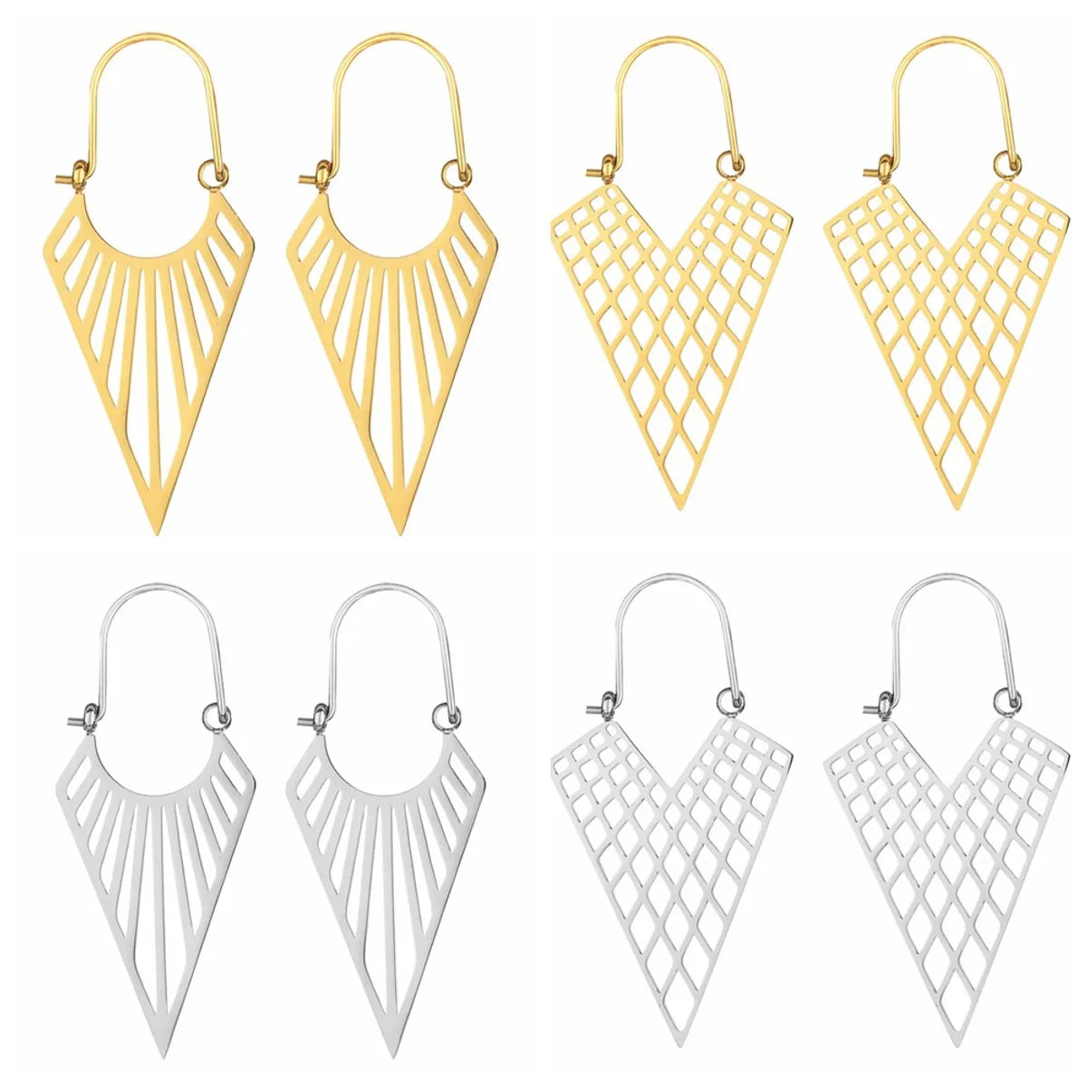 Ladies Earrings for Entrepreneurs-Exaggerated Triangle Plating Hollow Out Titanium Steel Earrings