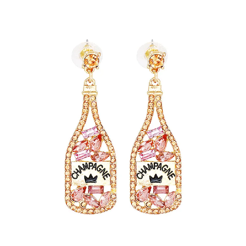 Ladies Earrings with Golden Sunstone-New Spring Fashion Wine Bottle Letter Earrings Women