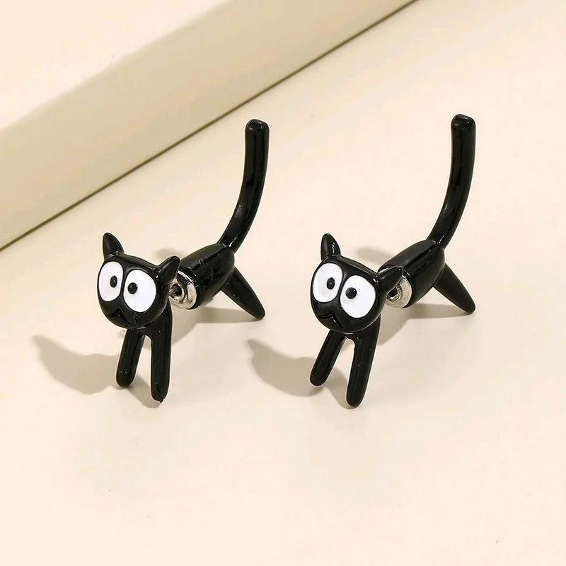 Ladies Earrings with Blue Pectolite-1 Pair Cute Cartoon Cat Plating Alloy Ear Studs