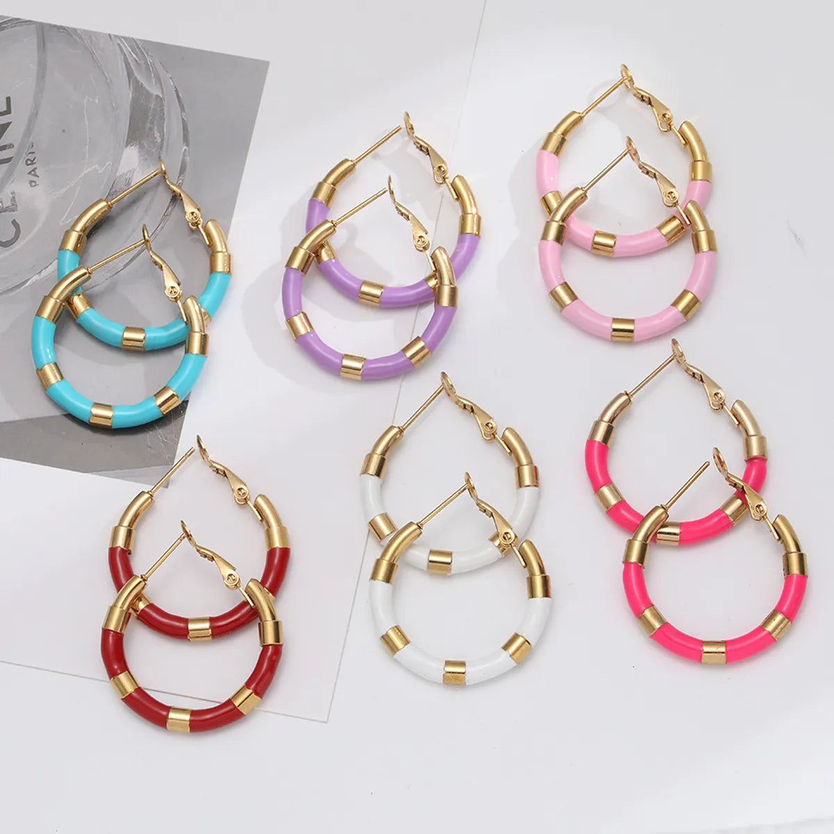 Ladies Earrings for Engineers-Fashion Geometric Titanium Steel Enamel Earrings 1 Pair