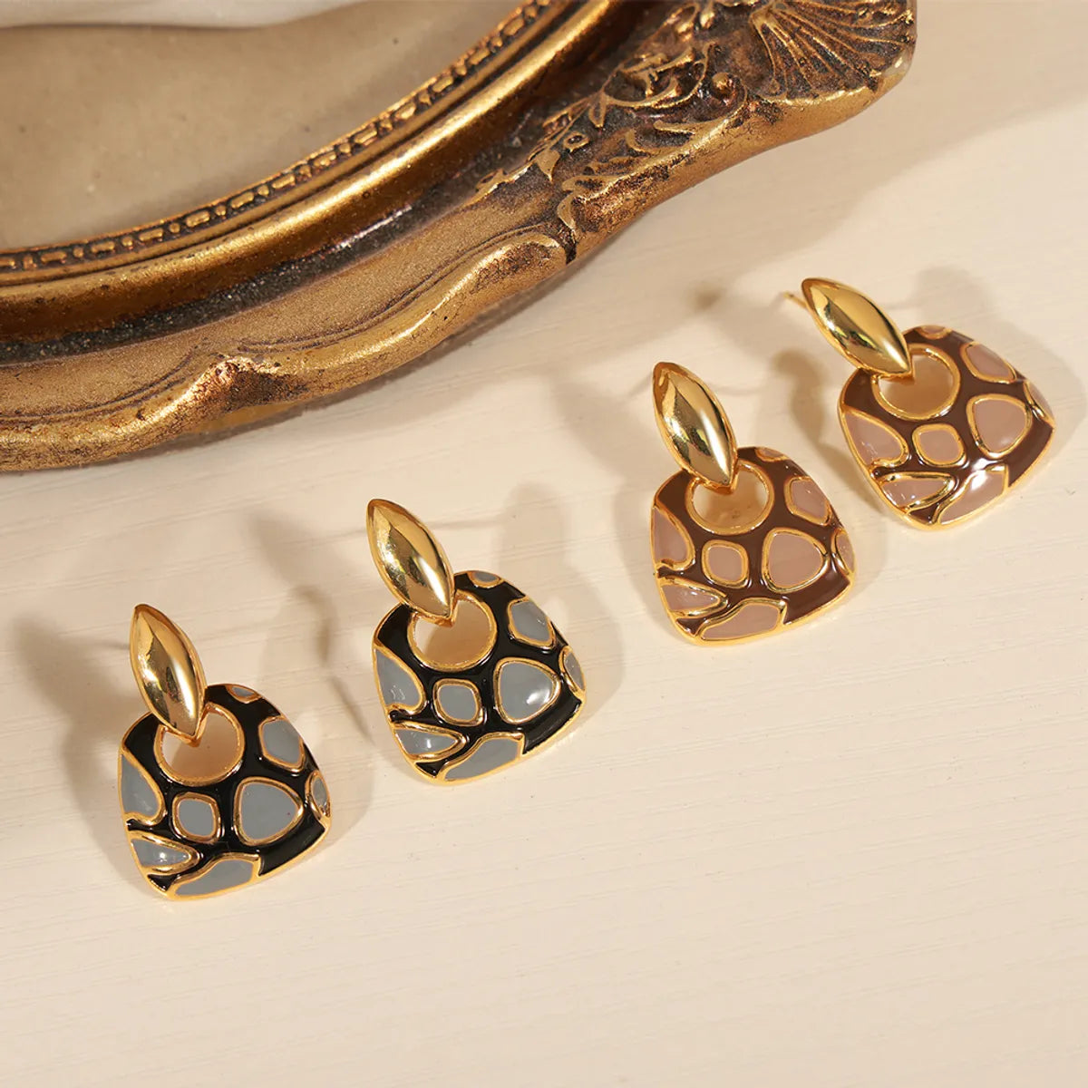 Ladies Earrings with Tree Drops-1 Pair Vintage Style Simple Style Leopard Enamel Plating Copper 18k Gold Plated Drop Earrings