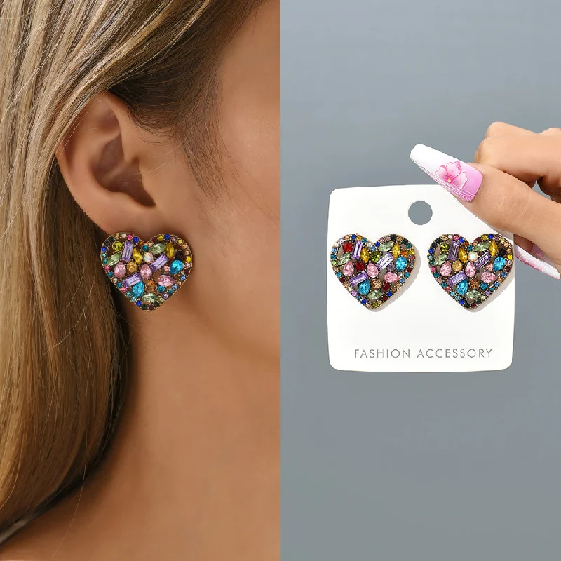 Ladies Earrings for Photographers-1 Pair Simple Style Heart Shape Glass Plating Women's Ear Studs