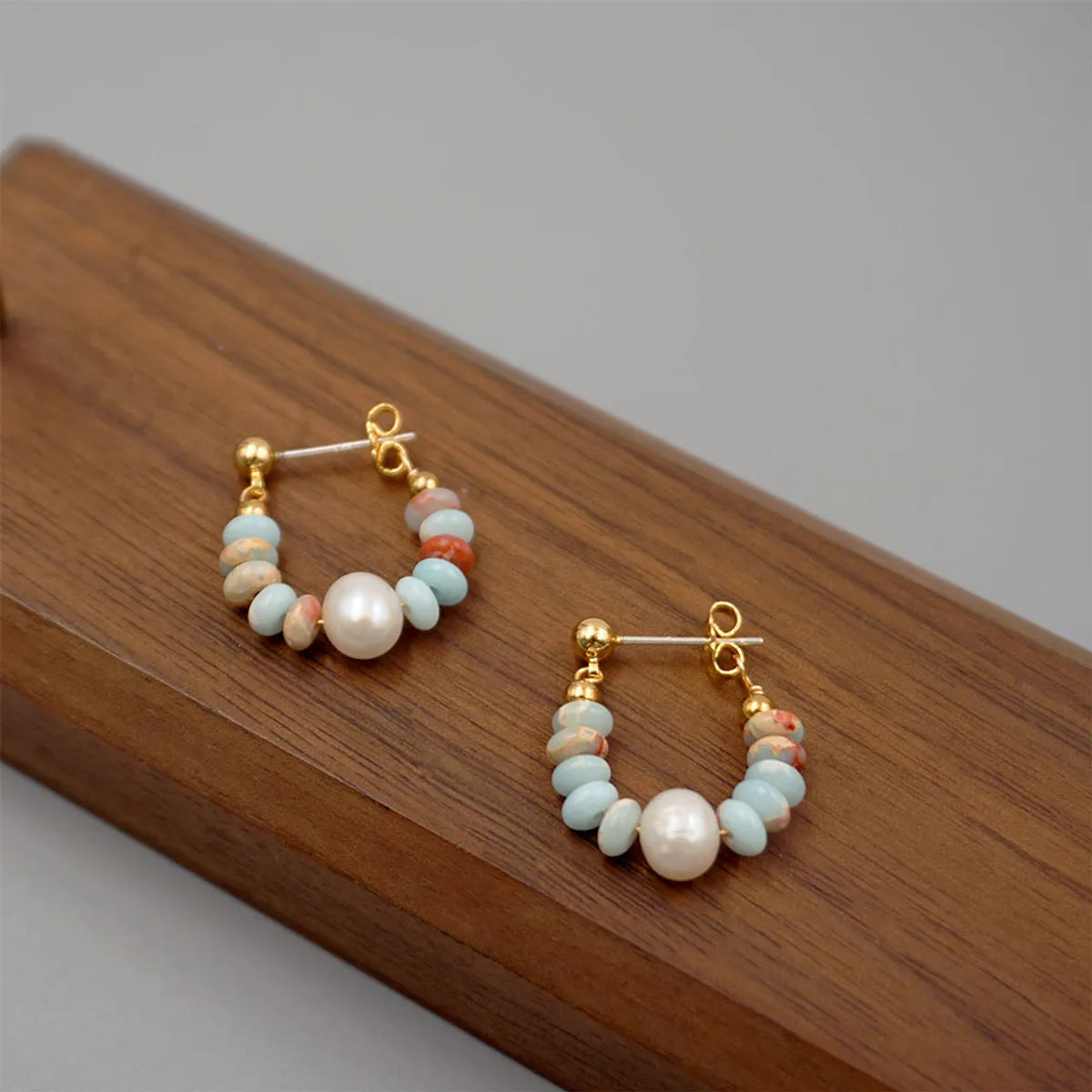 Ladies Earrings with Custom Studs-1 Pair Simple Style Classic Style Geometric Plating Freshwater Pearl Stone Gold Plated Earrings