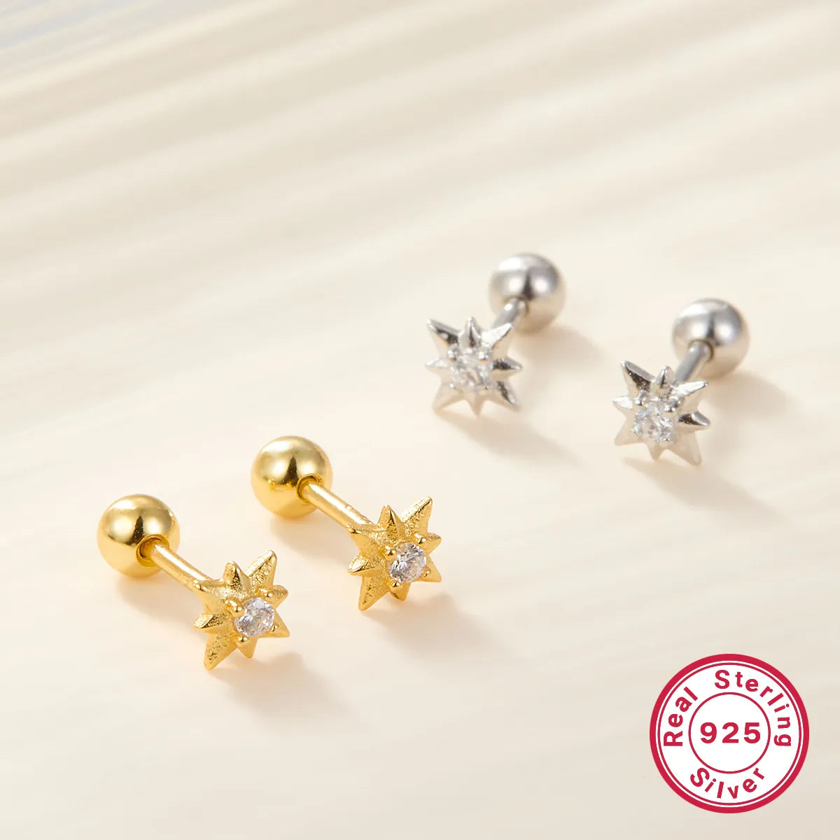 Ladies Earrings with Cross Drops-1 Pair Hawaiian Tropical Simple Style Star Inlay Sterling Silver Zircon White Gold Plated Gold Plated Ear Studs