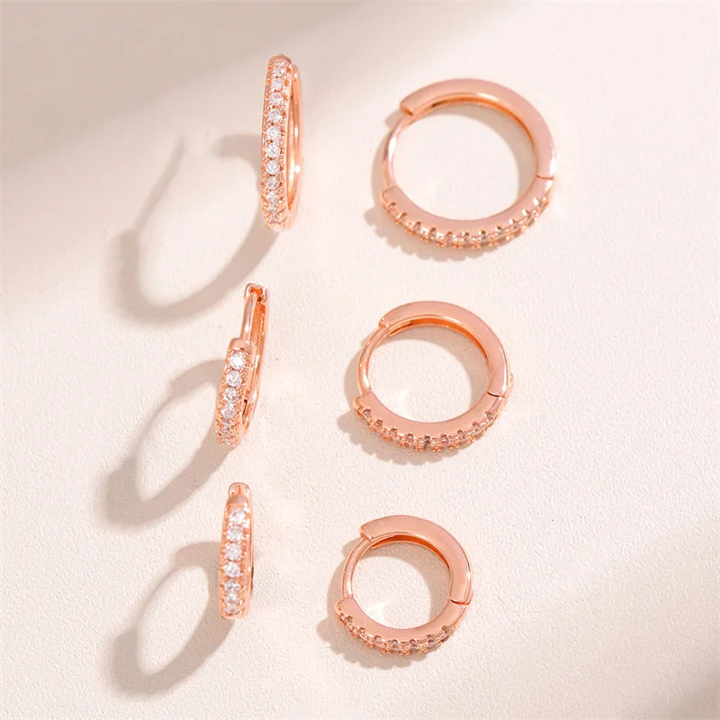 Ladies Earrings Double Studs-1 Pair Retro Simple Style Round Plating Inlay Stainless Steel Zircon Rose Gold Plated Hoop Earrings