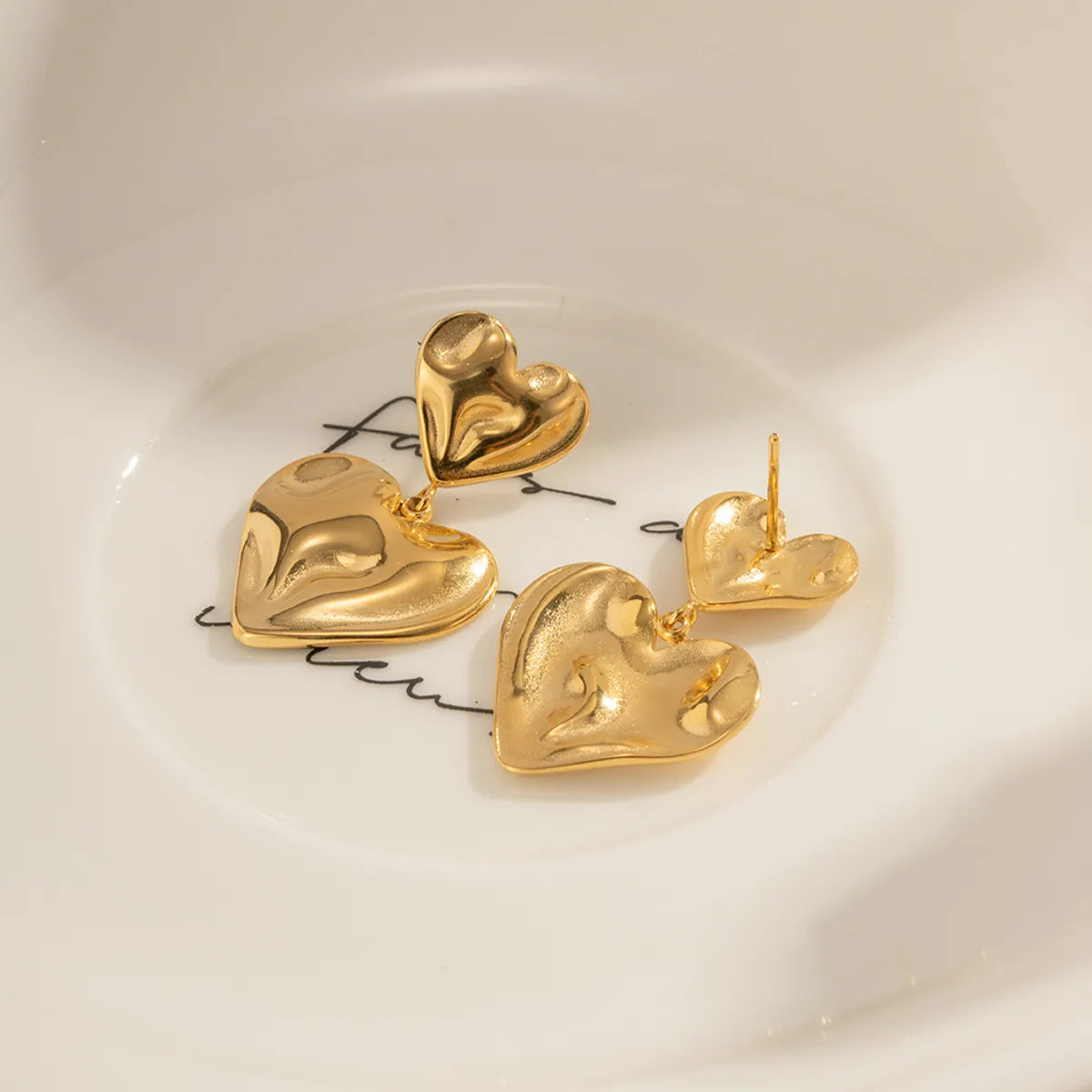 Ladies Earrings Woven Look-1 Pair Ig Style Heart Shape Plating Stainless Steel 18k Gold Plated Drop Earrings