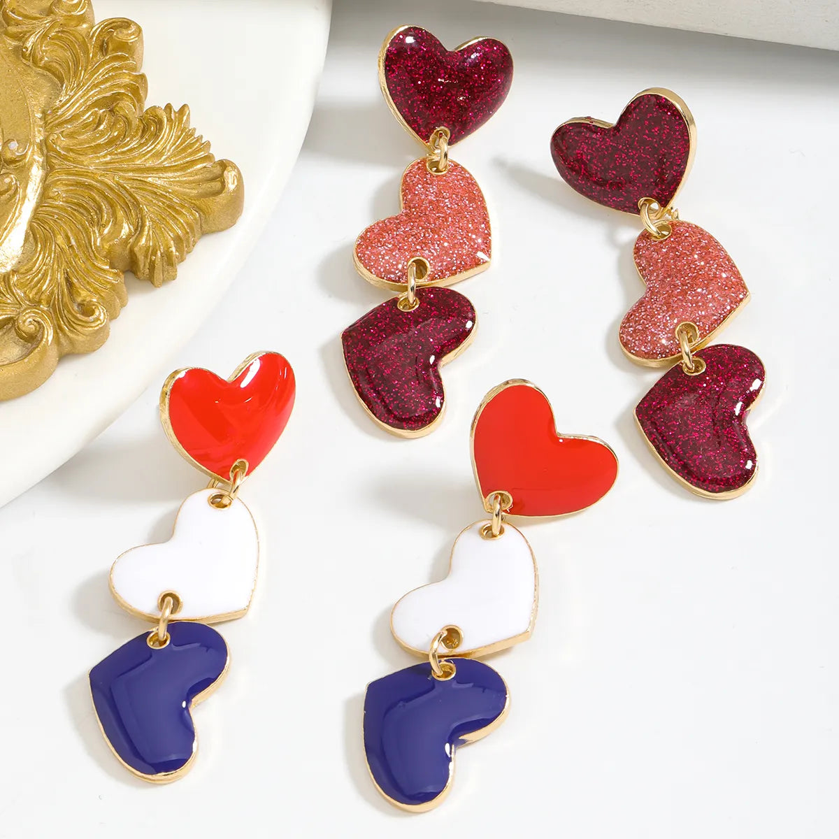 Ladies Earrings with Floral Drops-1 Pair Simple Style Classic Style Heart Shape Enamel Alloy Drop Earrings