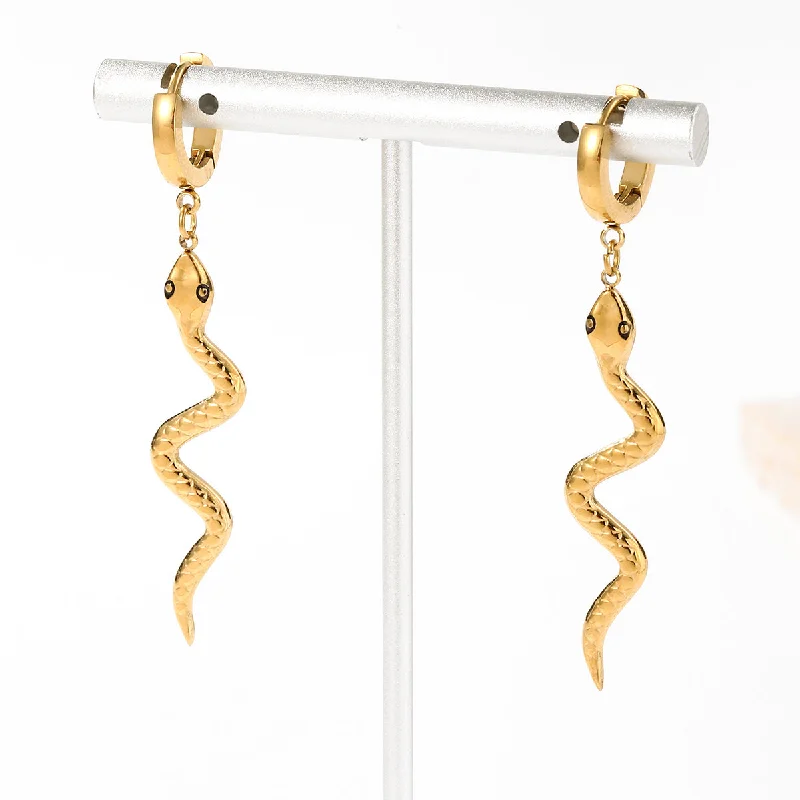 Ladies Earrings with Grey Labradorite-1 Pair Retro Snake Polishing Plating Stainless Steel 14k Gold Plated Drop Earrings