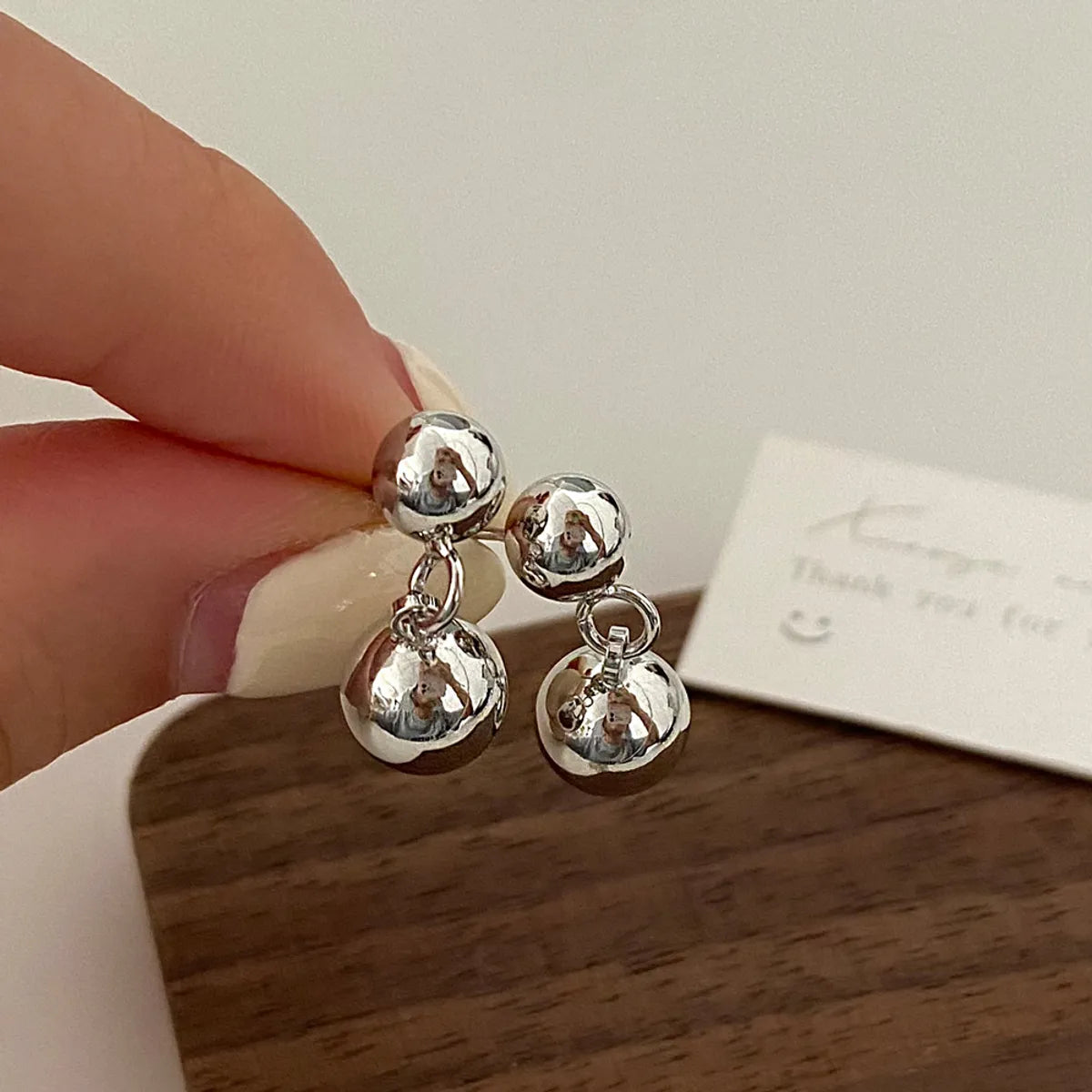 A-571-Silver Trumpet Double Ball Earrings