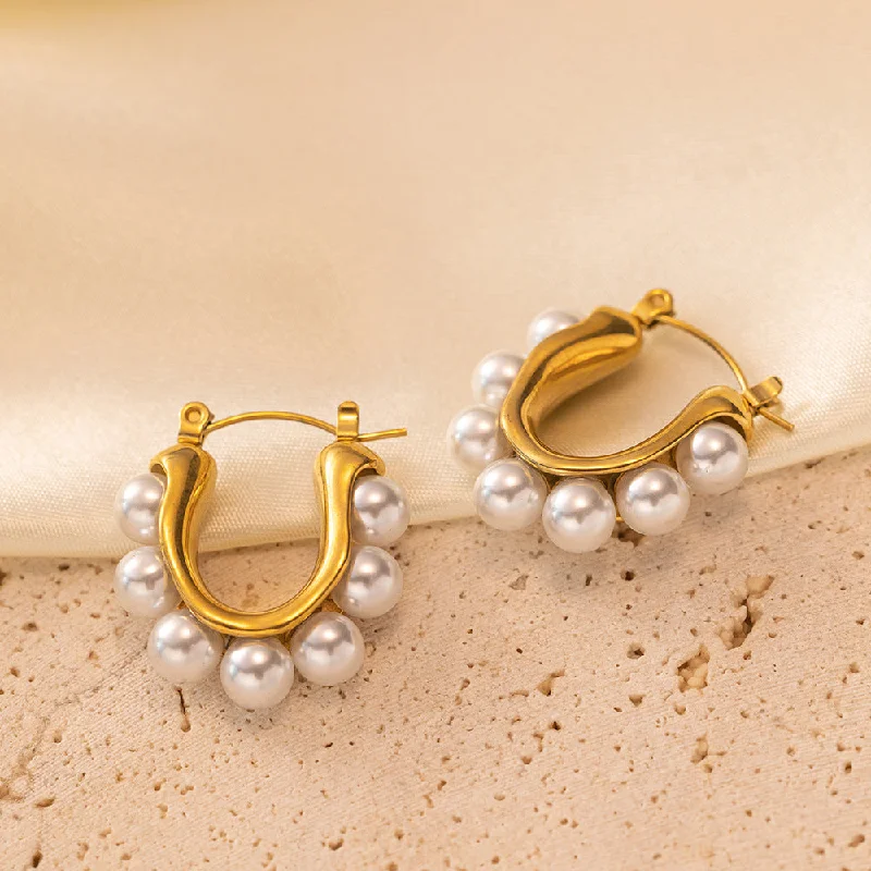 [Tsg30] U-Shaped Pearl Earrings Gold