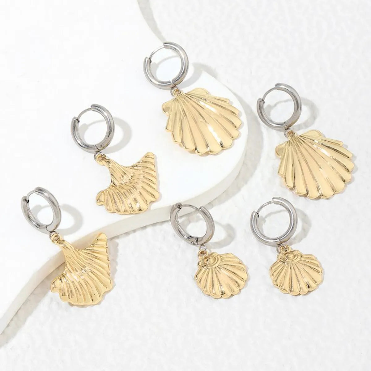 Ladies Earrings Woven Look-1 Pair Classical Shell Polishing Stainless Steel 18K Gold Plated Drop Earrings