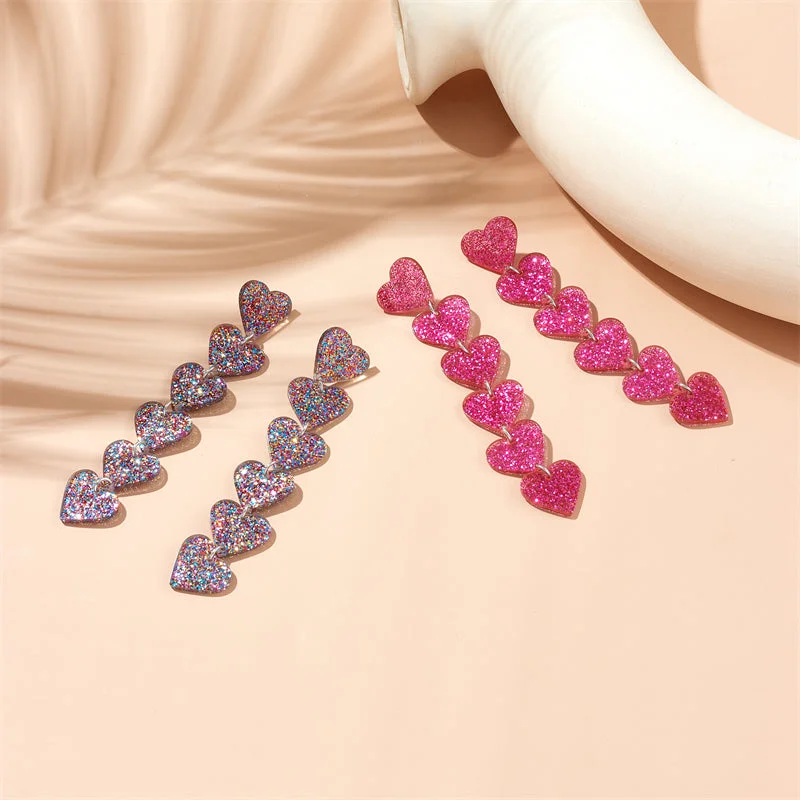 Ladies Earrings with Crescent Studs-Sweet Heart Shape Arylic Sequins Women's Drop Earrings