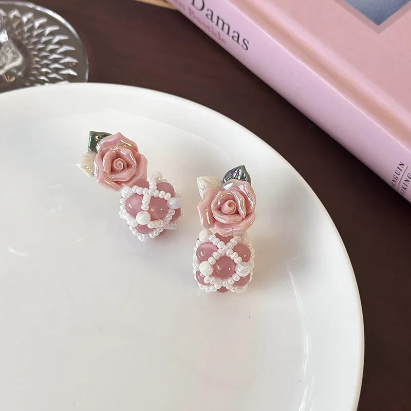 Ladies Earrings for Mentors-1 Pair Cute Flower Glass Ceramics Ear Studs