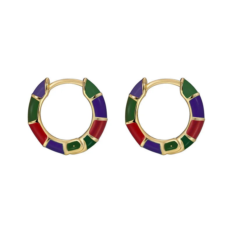 Gold Multicolor Enamel Earrings