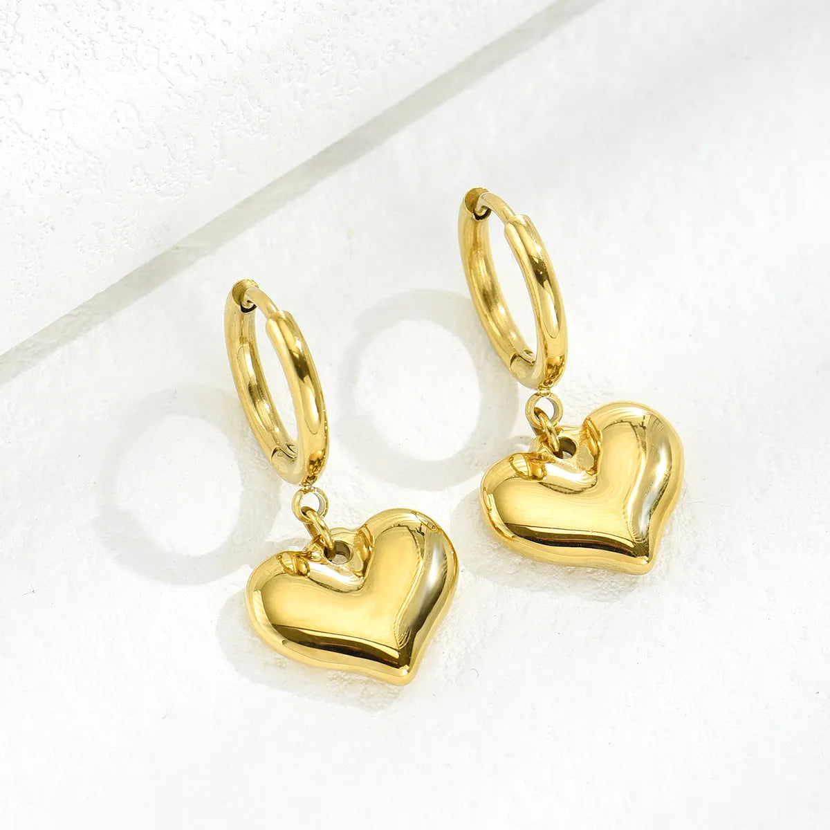 Ladies Earrings with Sea Beryl-Titanium Steel Plated 14k Gold Fashion Heart Drop Earrings