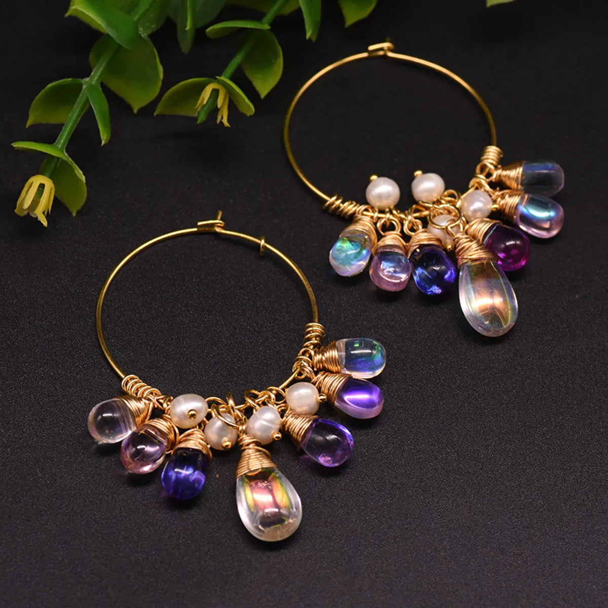 Ladies Earrings for Dreamers-1 Pair Fashion Circle Inlay Freshwater Pearl Sterling Silver Artificial Crystal 18K Gold Plated Earrings