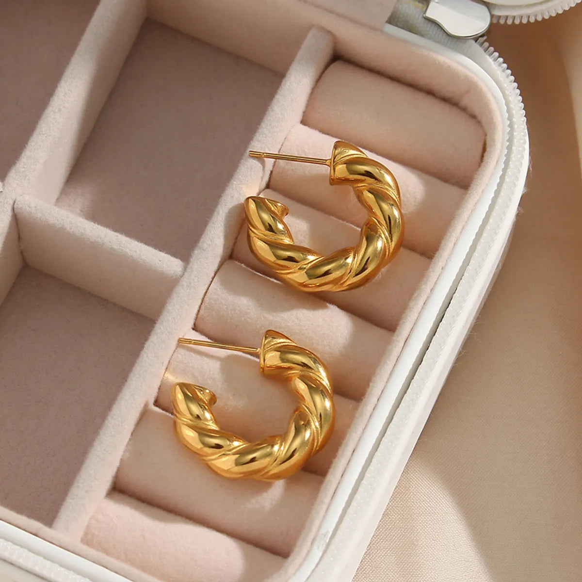 Ladies Earrings with Teardrop Studs-Retro Spiral Stripe Plating Stainless Steel Gold Plated Earrings