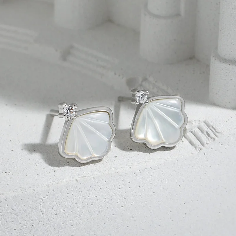 Ladies Earrings for Formal Nights-1 Pair Cute Romantic Shell Inlay Sterling Silver Shell Zircon Ear Studs