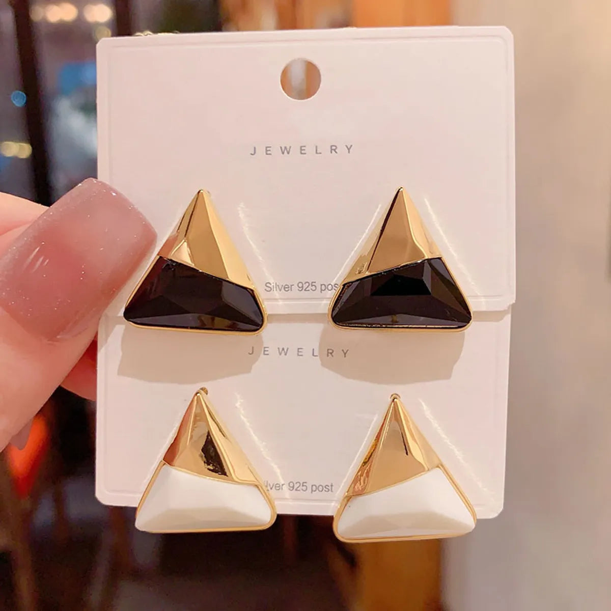 Ladies Earrings with White Phenakite-1 Pair Vintage Style Triangle Color Block Plating Resin Copper 14k Gold Plated Ear Studs