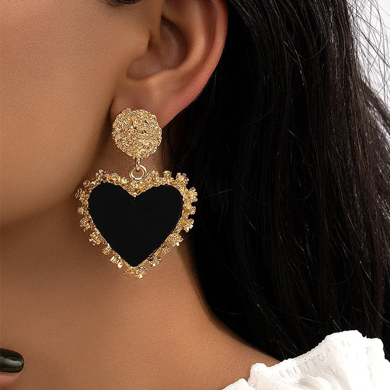 Ladies Earrings with Warm Amber-1 Pair Vintage Style Heart Shape Plating Zinc Alloy 14k Gold Plated Drop Earrings