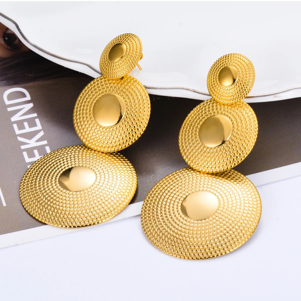 Ladies Earrings Bohemian Charm-1 Pair Exaggerated Round Plating Stainless Steel Drop Earrings