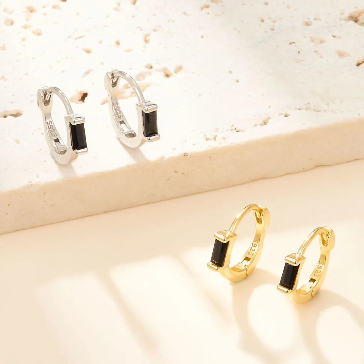 Ladies Earrings with Wave Hoops-1 Pair Simple Style Square Plating Inlay Sterling Silver Zircon 18k Gold Plated White Gold Plated Earrings