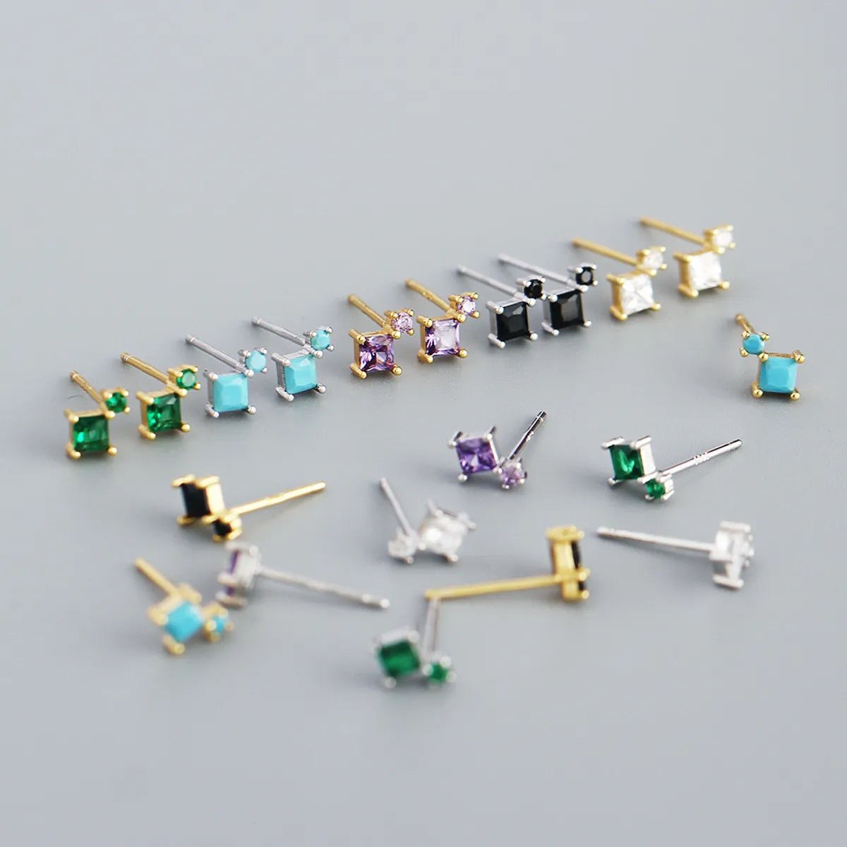 Ladies Earrings Quirky Designs-Fashion Geometric Sterling Silver Plating Zircon Ear Studs 1 Pair