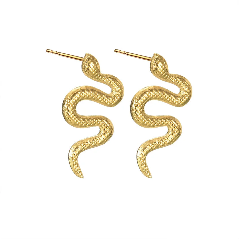 Ladies Earrings for Designers-1 Pair Retro Snake Plating Stainless Steel 18k Gold Plated Earrings