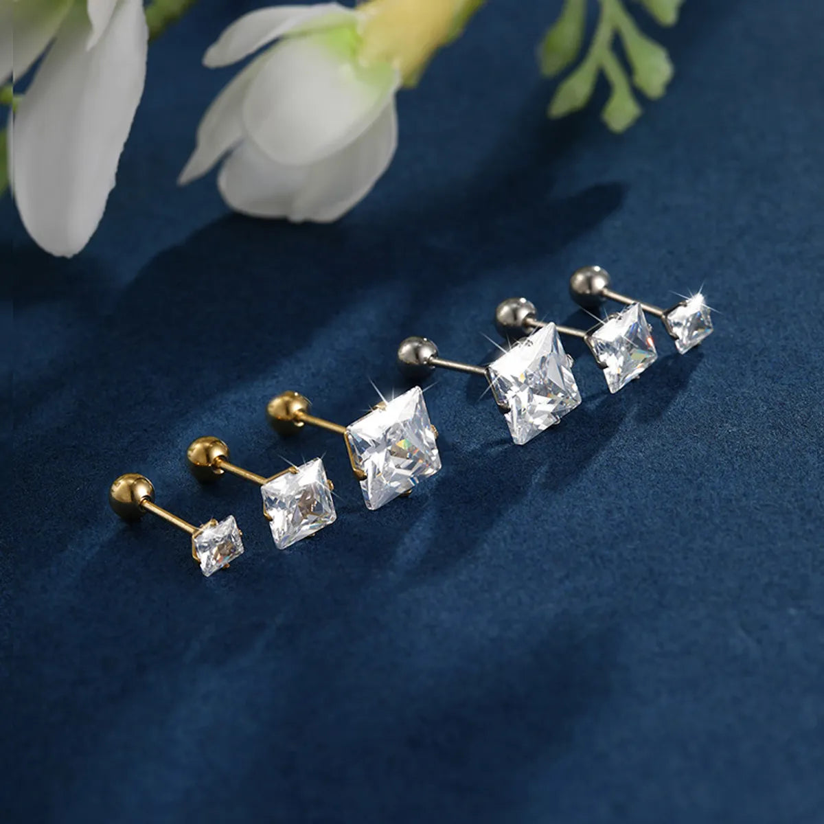 Ladies Earrings with Fringe Tips-1 Pair XUPING Simple Style Square Inlay Stainless Steel Artificial Gemstones 14K Gold Plated Ear Studs