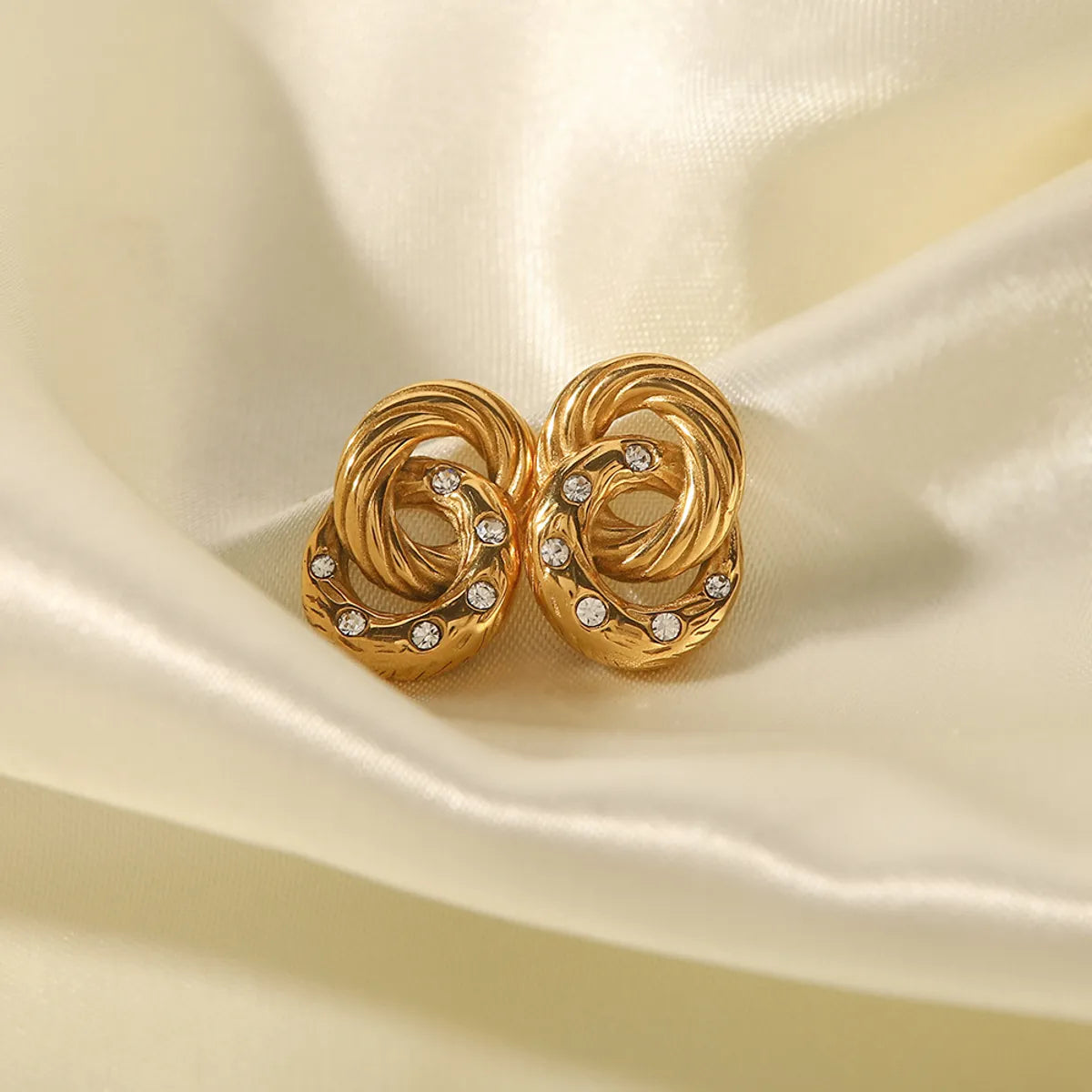 Ladies Earrings with Anchor Studs-Vintage Style Geometric Stainless Steel Gold Plated Zircon Earrings 1 Pair