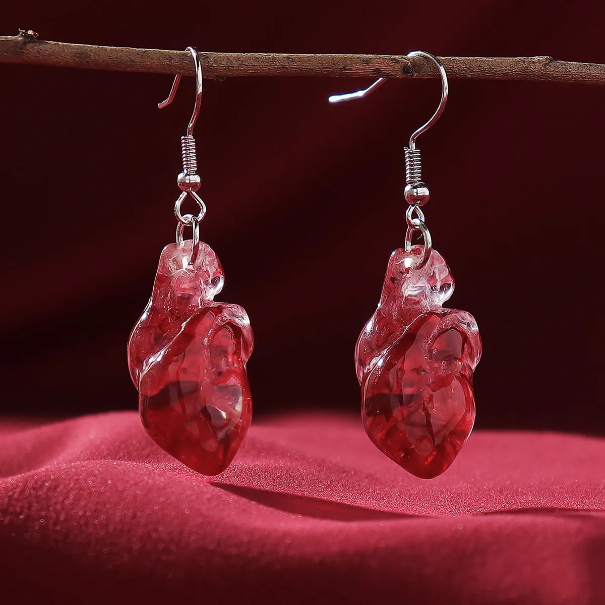 Ladies Earrings with Red Pyroxmangite-1 Pair Cool Style Brain Heart Epoxy Alloy Resin Drop Earrings