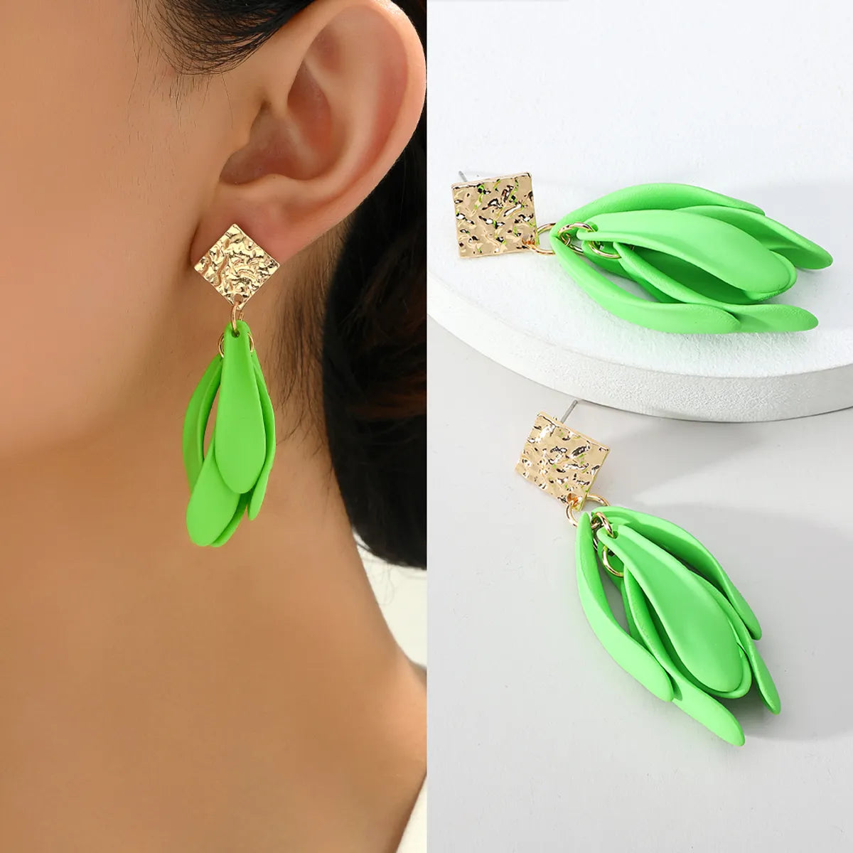 Ladies Earrings for Date Vibes-1 Pair Elegant Cute Romantic Petal Tassel Zinc Alloy Drop Earrings