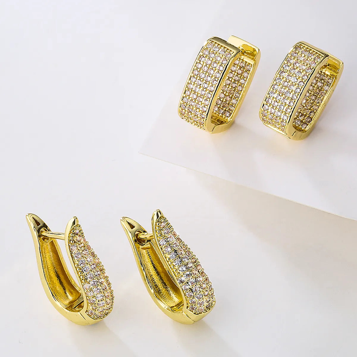 Ladies Earrings Chunky Hoops-1 Pair Fashion Geometric Gold Plated Copper Zircon Gold Plated Earrings